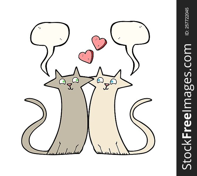 freehand drawn speech bubble cartoon cats in love