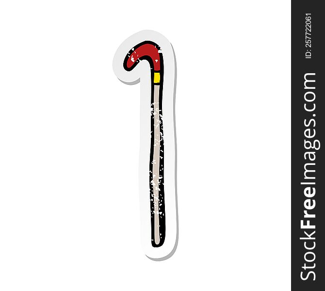 retro distressed sticker of a cartoon walking stick