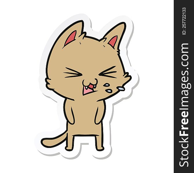 sticker of a cartoon cat hissing