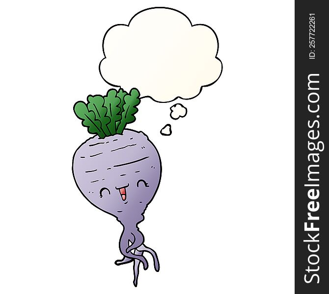 cartoon turnip with thought bubble in smooth gradient style