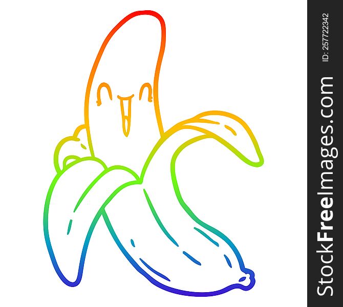 rainbow gradient line drawing of a cartoon crazy happy banana