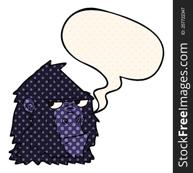 cartoon angry gorilla face and speech bubble in comic book style