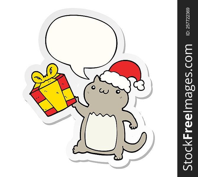 Cute Cartoon Christmas Cat And Speech Bubble Sticker