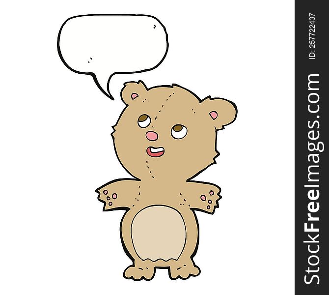 Cartoon Happy Little Teddy Bear With Speech Bubble