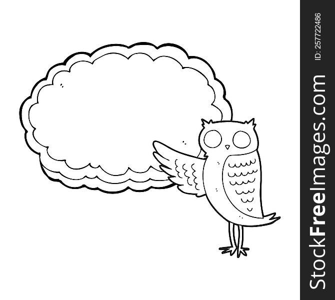 Black And White Cartoon Owl Pointing