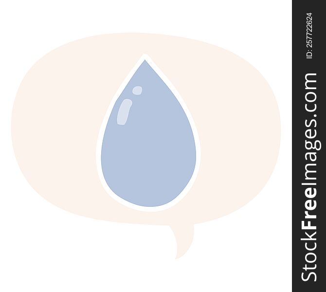 Cartoon Water Droplet And Speech Bubble In Retro Style