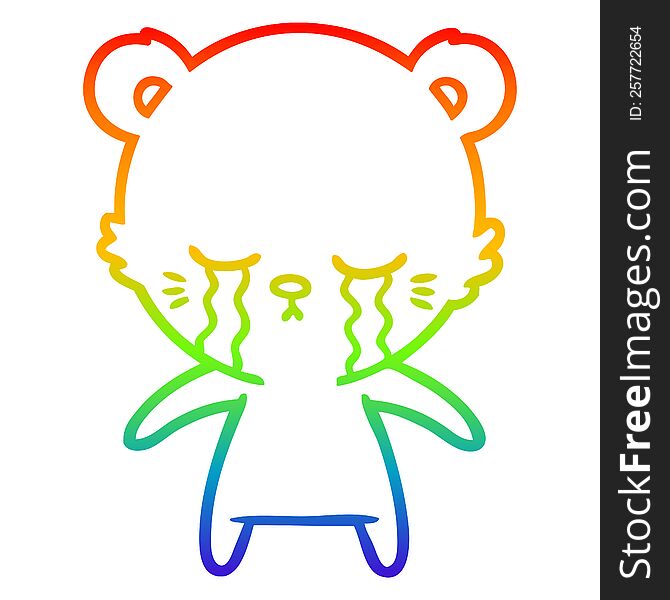 rainbow gradient line drawing of a crying cartoon polarbear