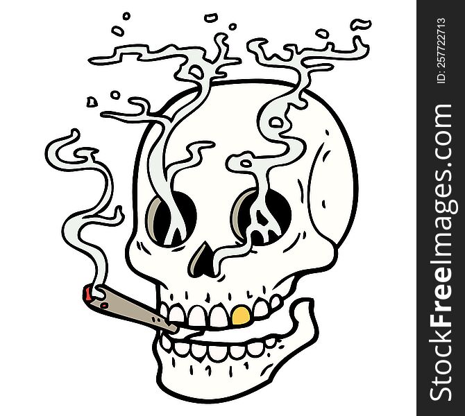 Traditional Tattoo Of A Skull Smoking