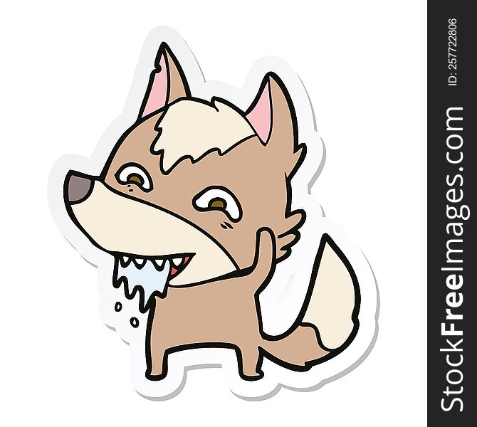 Sticker Of A Cartoon Hungry Wolf