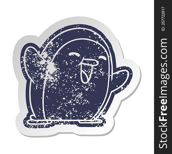 Distressed Old Sticker Kawaii Of A Cute Penguin
