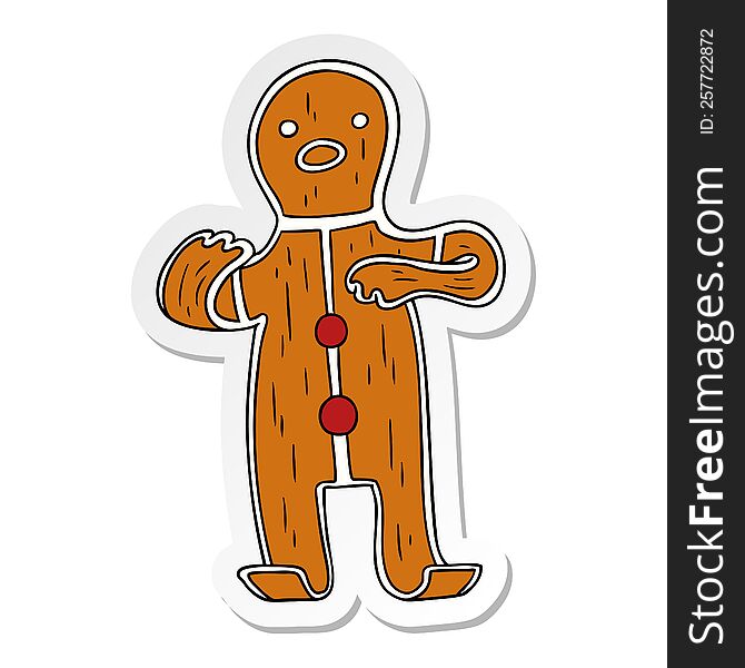 hand drawn sticker cartoon doodle of a gingerbread man