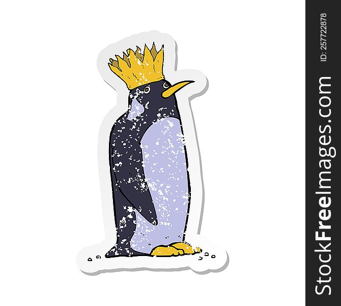 retro distressed sticker of a cartoon emperor penguin