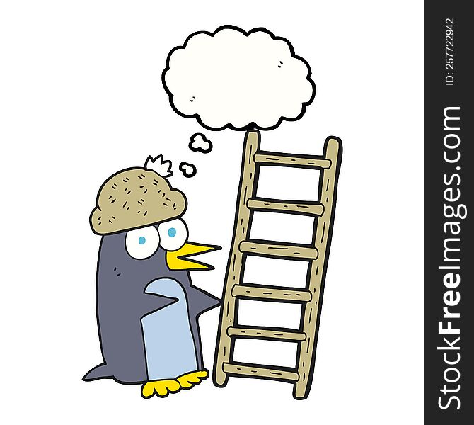Thought Bubble Cartoon Penguin With Ladder