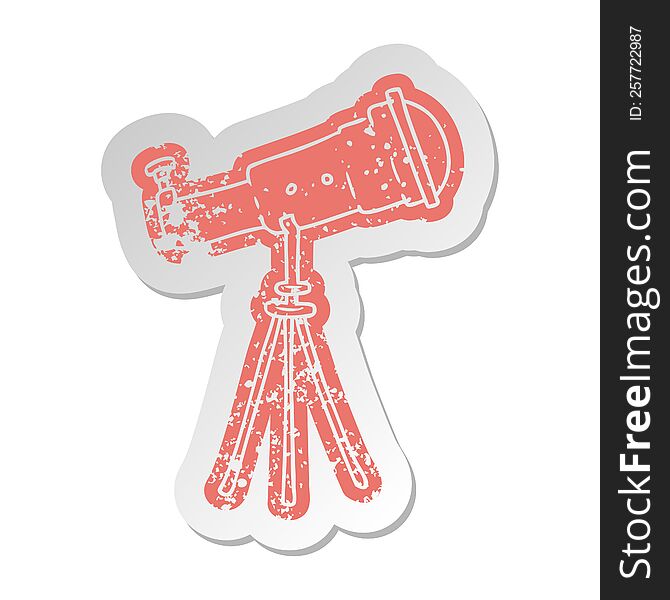 distressed old cartoon sticker of a large telescope. distressed old cartoon sticker of a large telescope
