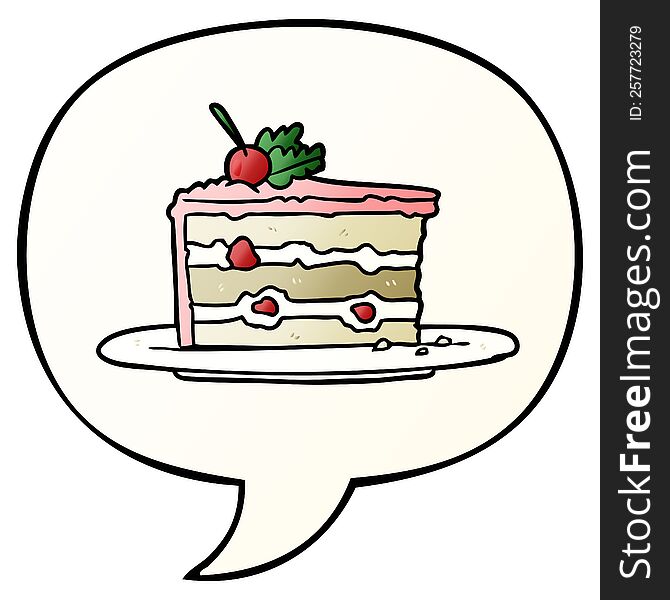 cartoon tasty dessert;cake with speech bubble in smooth gradient style