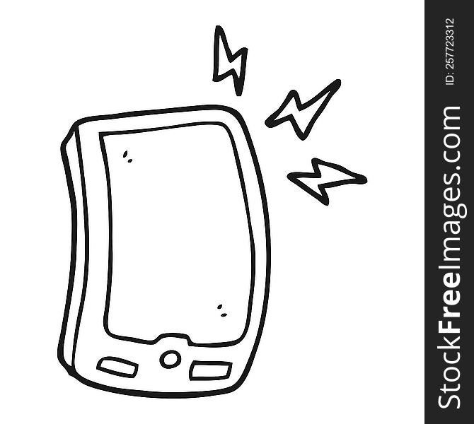 freehand drawn black and white cartoon mobile phone