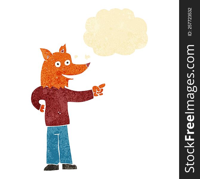 Cartoon Fox Man Pointing With Thought Bubble