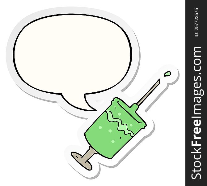 Cartoon Syringe Needle And Speech Bubble Sticker