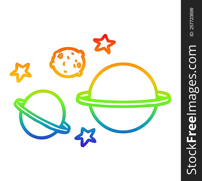 rainbow gradient line drawing of a cartoon planets