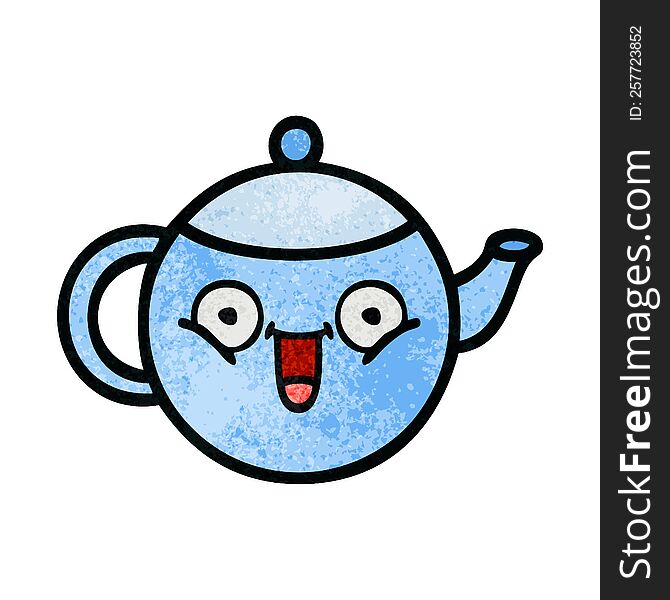 Retro Grunge Texture Cartoon Teapot