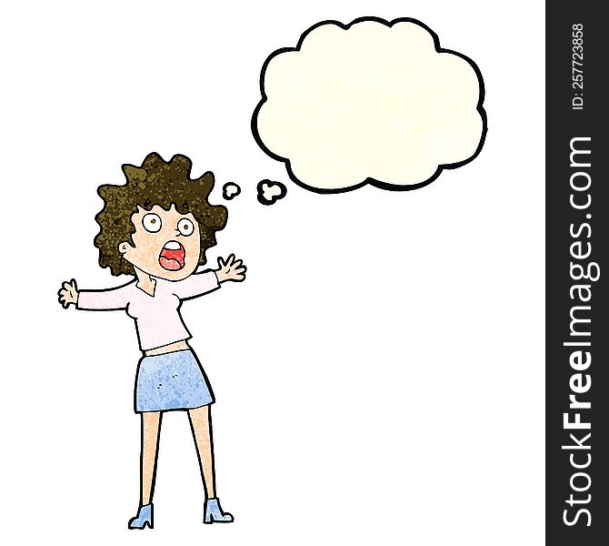 cartoon frightened woman with thought bubble