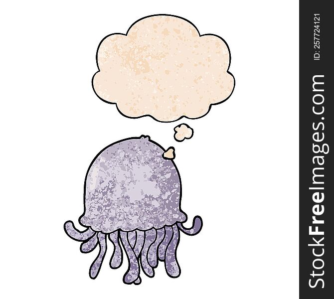 cartoon jellyfish with thought bubble in grunge texture style. cartoon jellyfish with thought bubble in grunge texture style