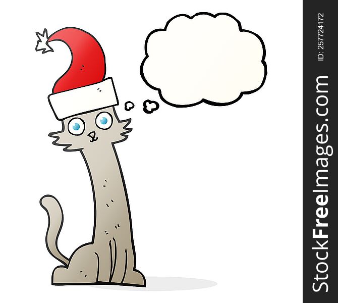 Thought Bubble Cartoon Cat In Christmas Hat