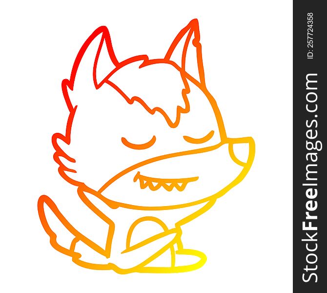 Warm Gradient Line Drawing Friendly Cartoon Wolf Sitting