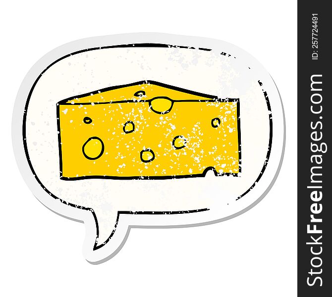 Cartoon Cheese And Speech Bubble Distressed Sticker
