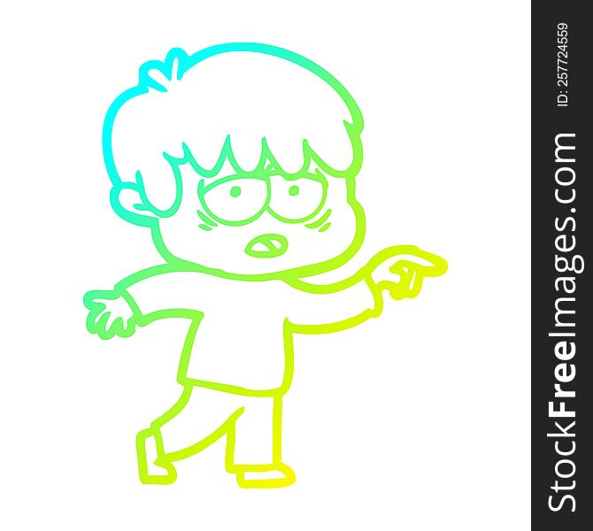 cold gradient line drawing of a cartoon exhausted boy