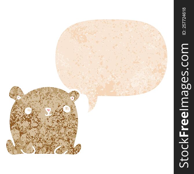 cute cartoon bear with speech bubble in grunge distressed retro textured style. cute cartoon bear with speech bubble in grunge distressed retro textured style