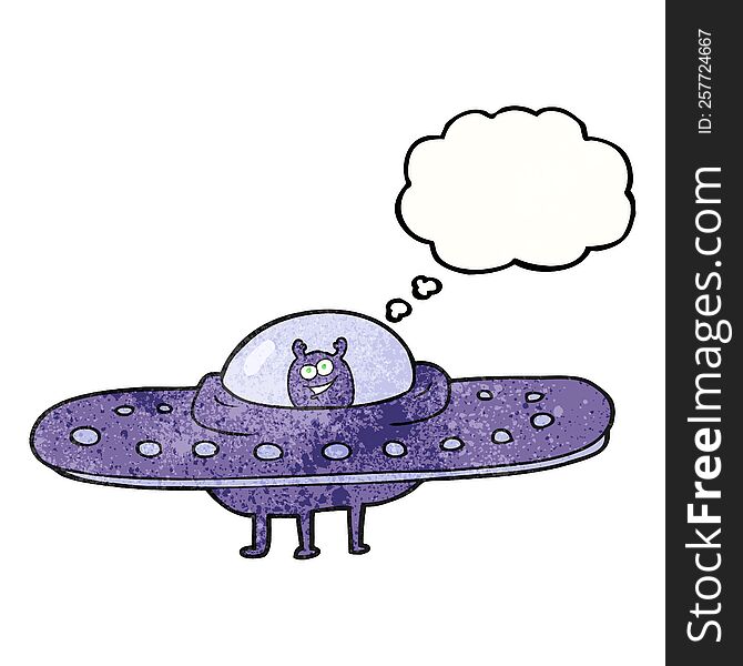 freehand drawn thought bubble textured cartoon flying saucer