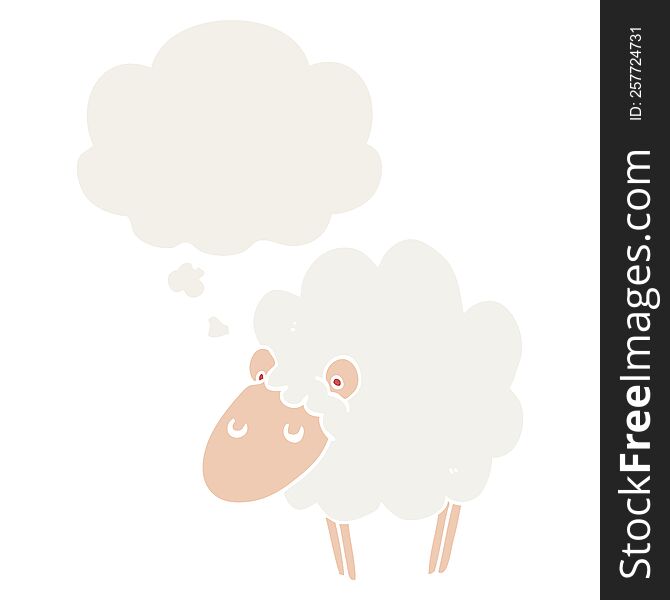 cartoon sheep with thought bubble in retro style