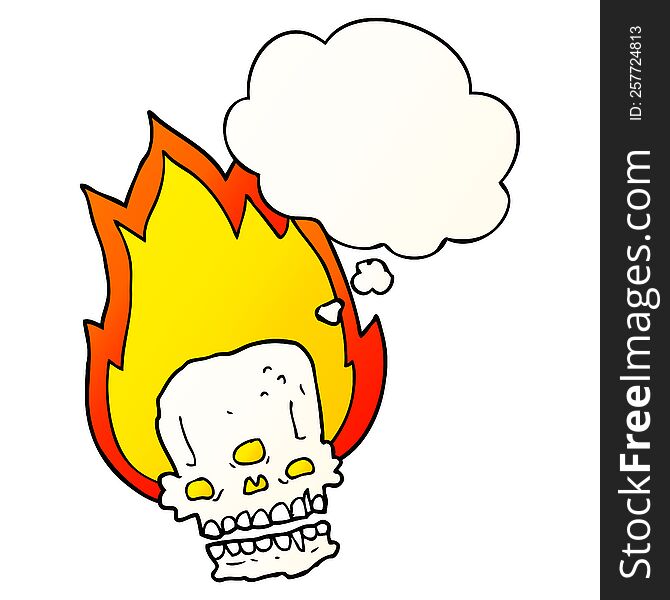 Spooky Cartoon Flaming Skull And Thought Bubble In Smooth Gradient Style