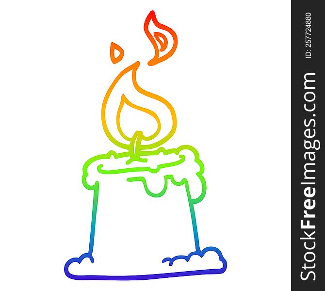 rainbow gradient line drawing of a cartoon candle burning
