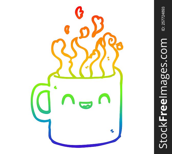 Rainbow Gradient Line Drawing Cartoon Hot Cup Of Coffee