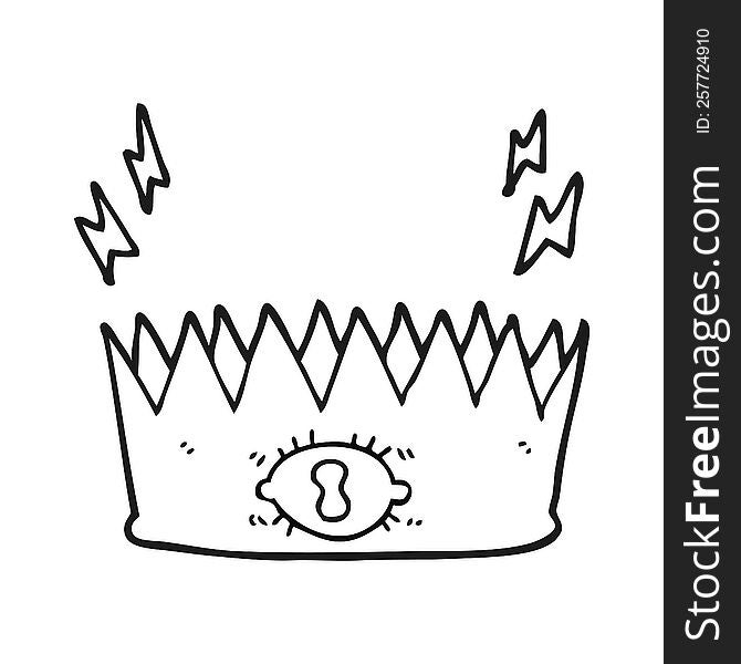 freehand drawn black and white cartoon magic crown