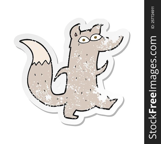retro distressed sticker of a cartoon cute wolf
