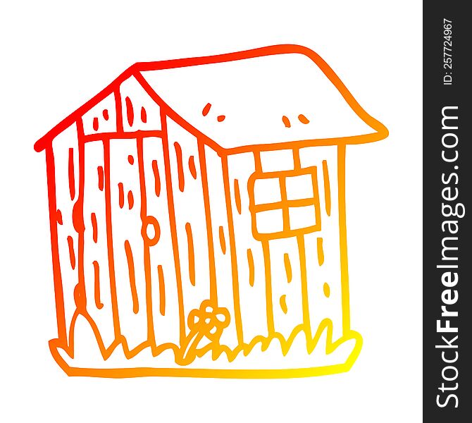 warm gradient line drawing of a cartoon wooden shed