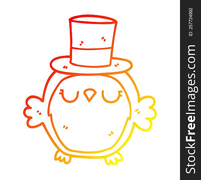 warm gradient line drawing of a cartoon owl wearing top hat