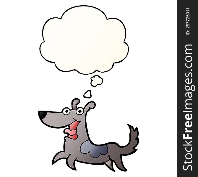 Happy Dog Cartoon And Thought Bubble In Smooth Gradient Style