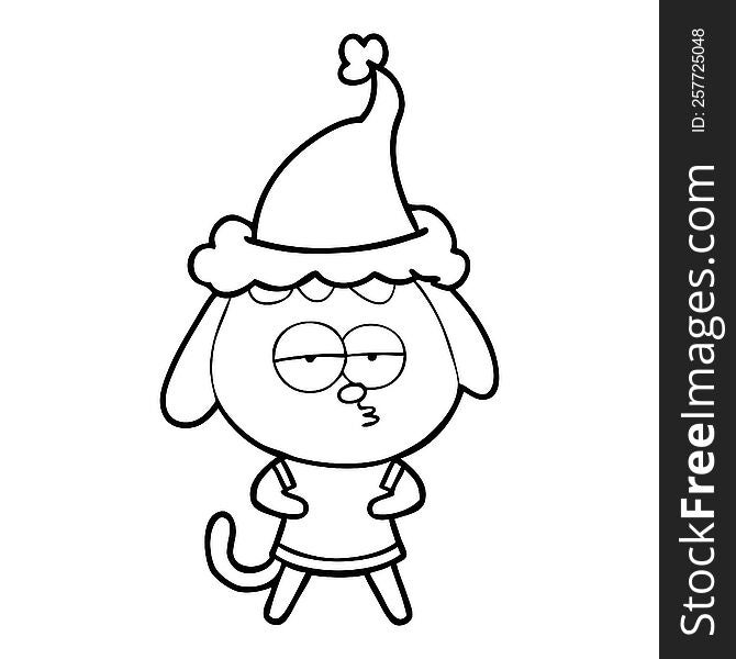 Line Drawing Of A Bored Dog Wearing Santa Hat