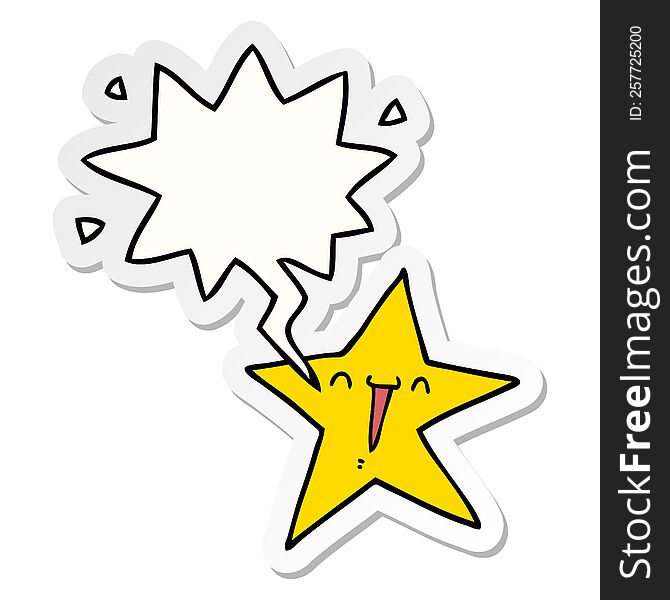 happy cartoon star with speech bubble sticker