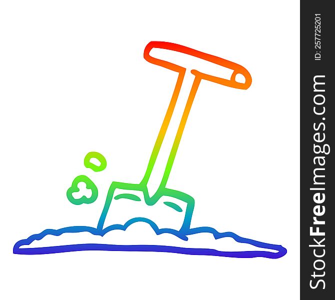rainbow gradient line drawing of a cartoon shovel in dirt