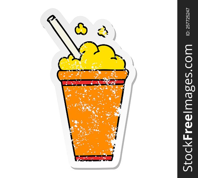 distressed sticker of a quirky hand drawn cartoon iced drink