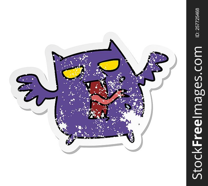 freehand drawn distressed sticker cartoon of cute scary kawaii bat