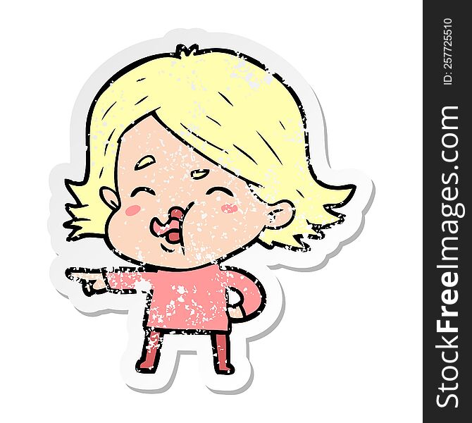 distressed sticker of a cartoon girl pulling face