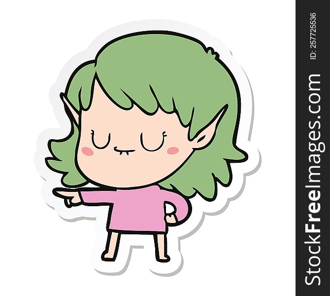 sticker of a happy cartoon elf girl