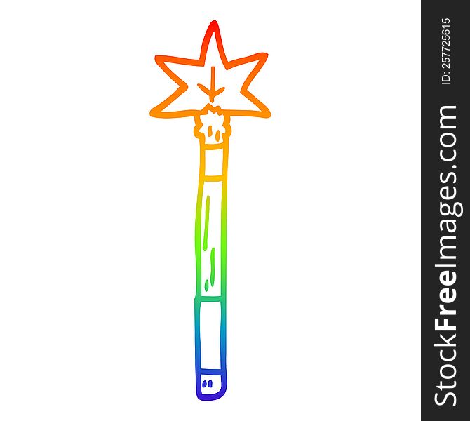 Rainbow Gradient Line Drawing Cartoon Wand