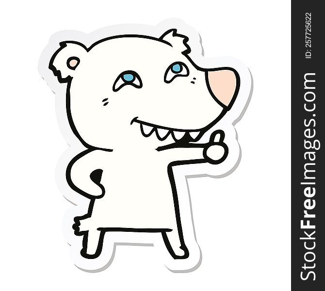 sticker of a cartoon polar bear giving thumbs up sign